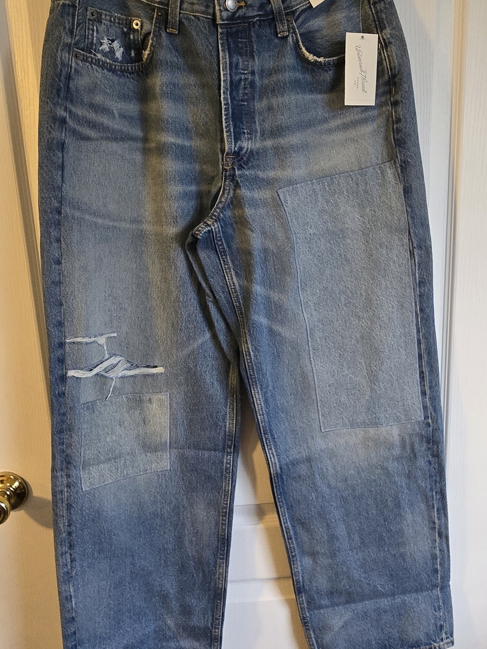 Mid -Rise Women's Blue Patchwork Jeans